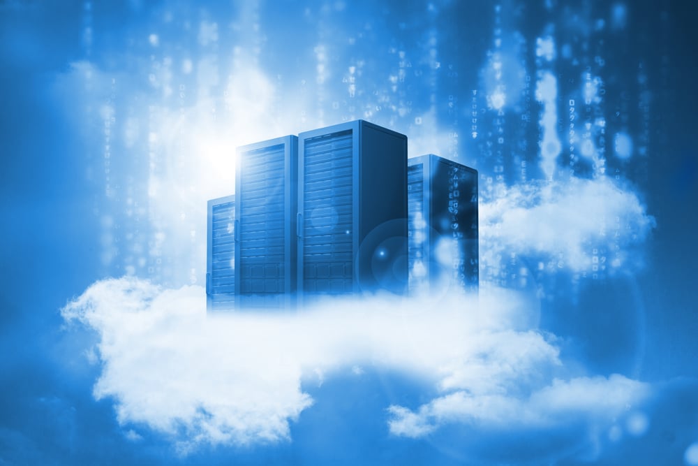 Data servers resting on clouds in blue in a cloudy sky-1