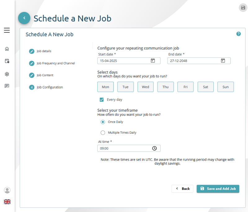 Comms - Schedule New Job - Schedule Screenshot