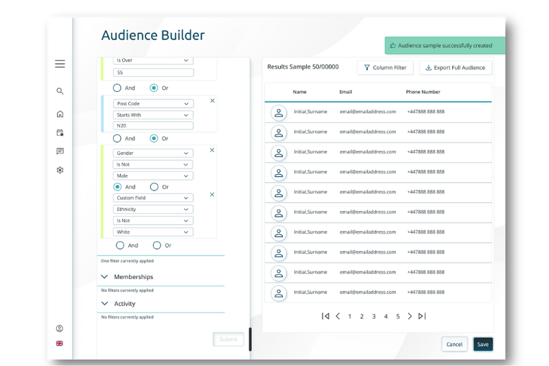 Website - Audience Builder Screenshot
