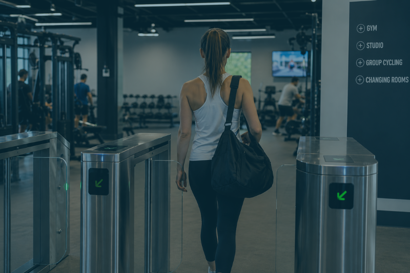 Website - Woman walking through gym gates