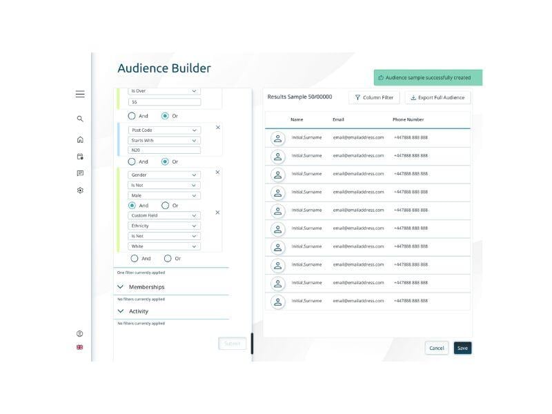 View of the Audience Builder - Gladstone Go with white space